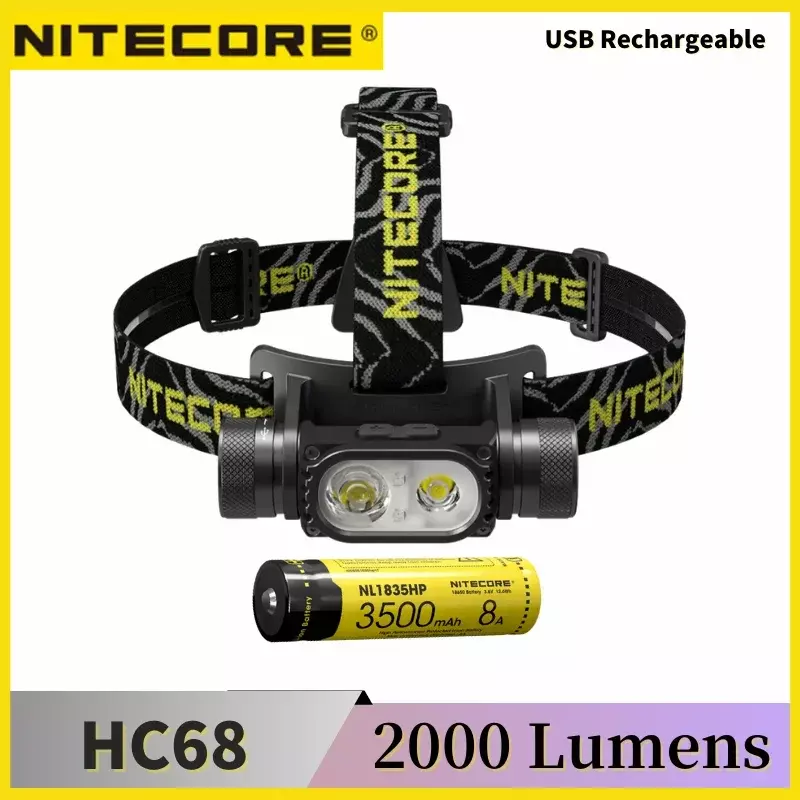 NITECORE HC68 كشافات 2000 لومن مساعدة الضوء الأحمر USB قابلة للشحن تشمل بطارية NL1835HP