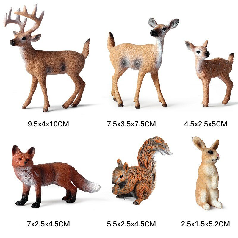 ألعاب محاكاة نموذج حيوانات برية للغابات ، زخارف غزال أبيض الذيل سنجاب أرنب الثعالب ، ألعاب أطفال