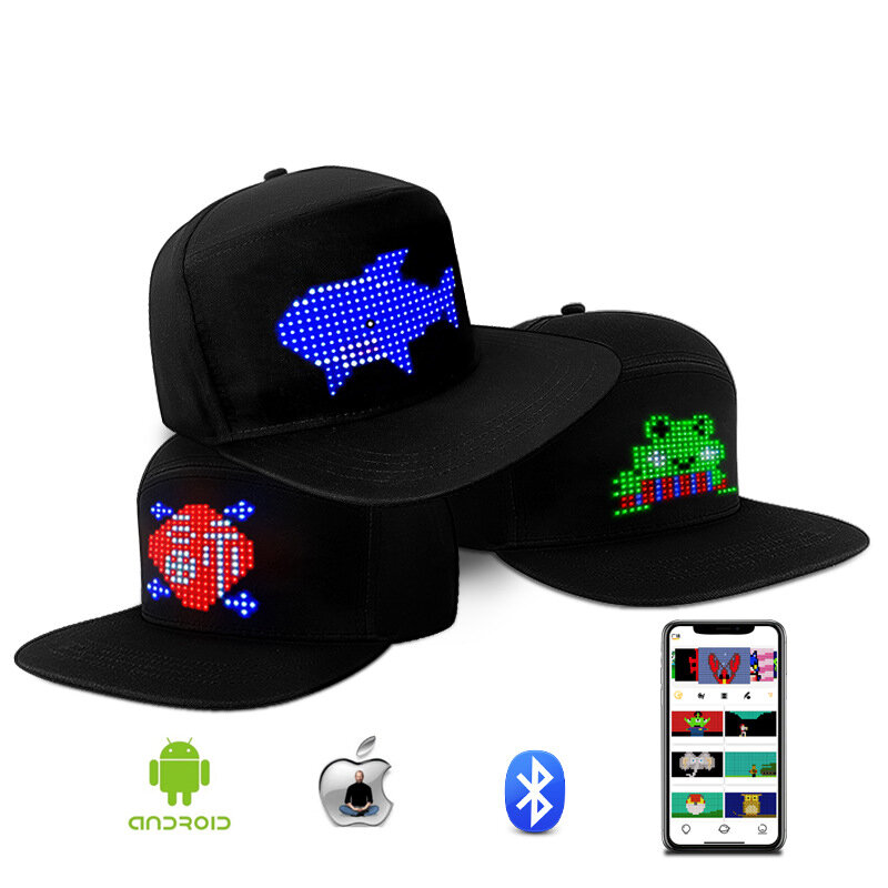 LED الإضاءة قبعة الإبداعية بلوتوث مشرقة الشاشة قبعات متعددة اللغات عرض الإعلان قبعة حفلة موسيقية قبعة الزخرفية للتحرير