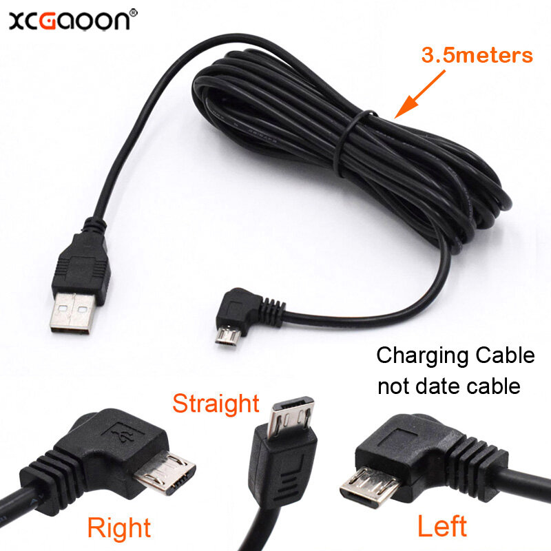 XCGaoon سيارة شحن منحني مايكرو USB كابل ل سيارة DVR كاميرا فيديو مسجل/GPS/الوسادة/المحمول ، كابل lengh 3.5m (11.48ft)