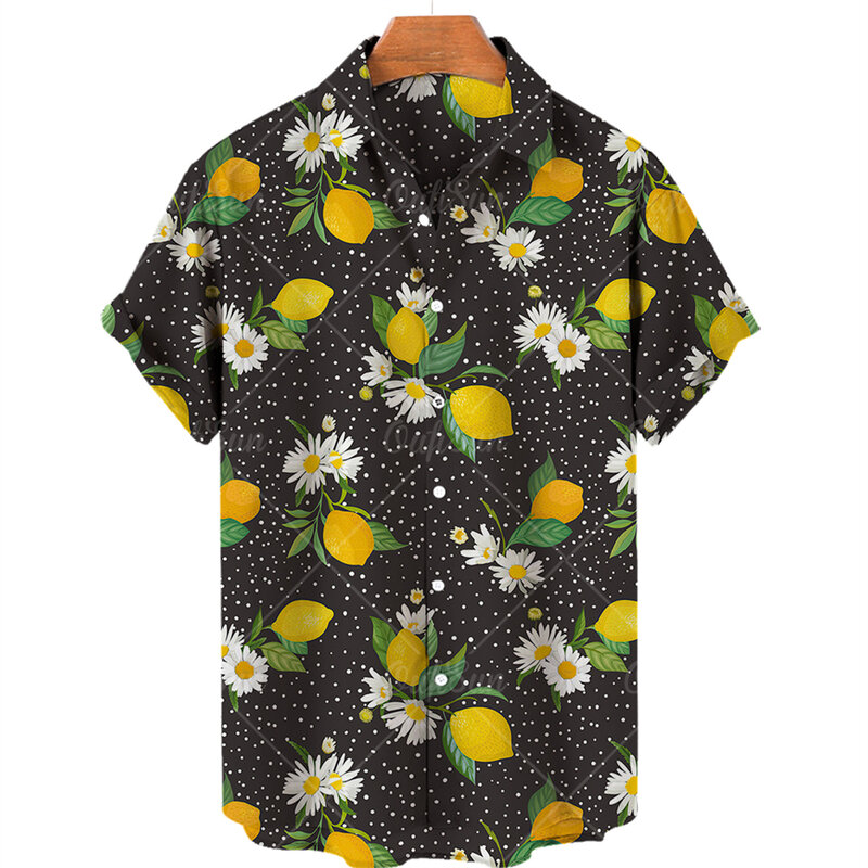 الأناناس الفاكهة هاواي قمصان الليمون ثلاثية الأبعاد طباعة قمصان الرجال موضة البلوزات عادية شاطئ قمصان الرجال الصيف مهنة التلبيب قميص