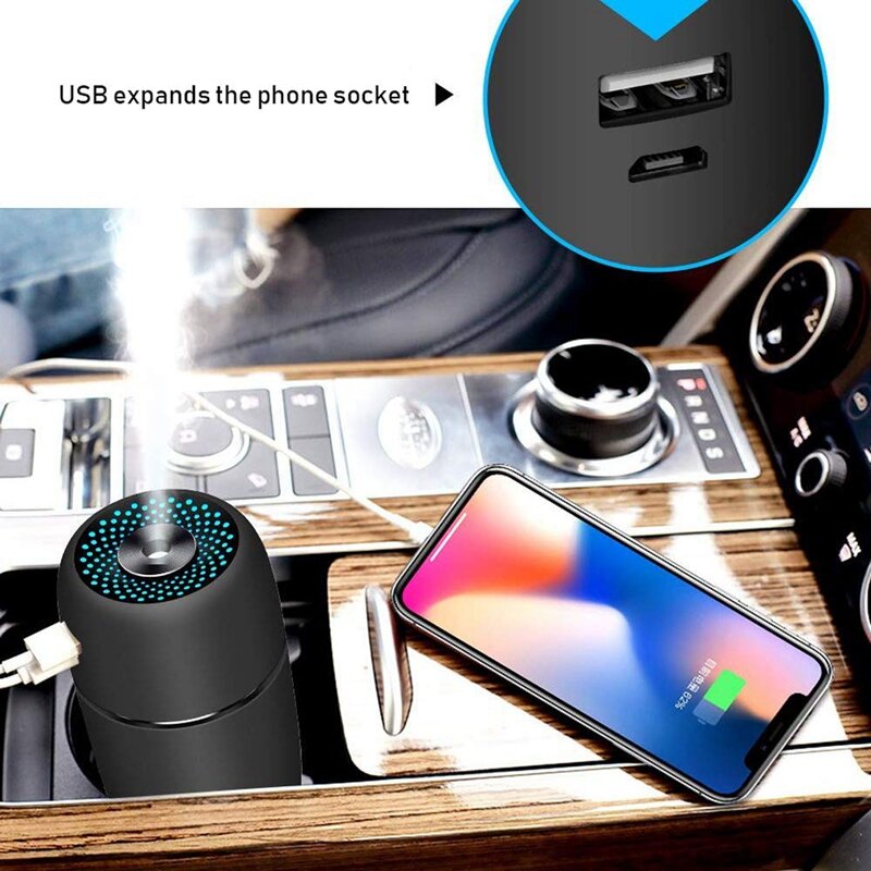 مرطب سيارة USB محمول صغير ، ضوء ليلي ليد ، أوضاع ضباب هادئة قابلة للتعديل للسفر ، 7 ألوان