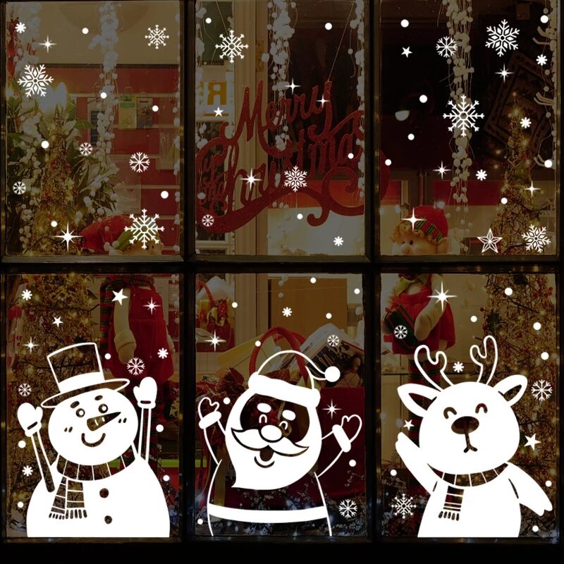 عيد ميلاد سعيد ملصقات جدار لطيف سانتا كلوز ندفة الثلج الأيائل زجاج النافذة ملصقات للعام الجديد 2021 عيد الميلاد حفلة المنزل صور مطبوعة للحوائط