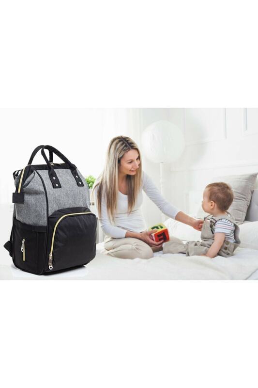 حقيبة ظهر للأطفال ، حقيبة ظهر للأم للأطفال لون أسود ورمادي وذهبي