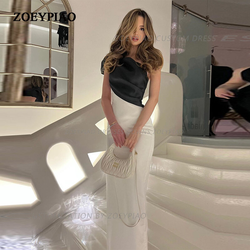 Black/White Long Evening Dress Sleeveless Prom Gown for Wedding One Shoulder Club Cocktail Robe Formal Night Party Dresses