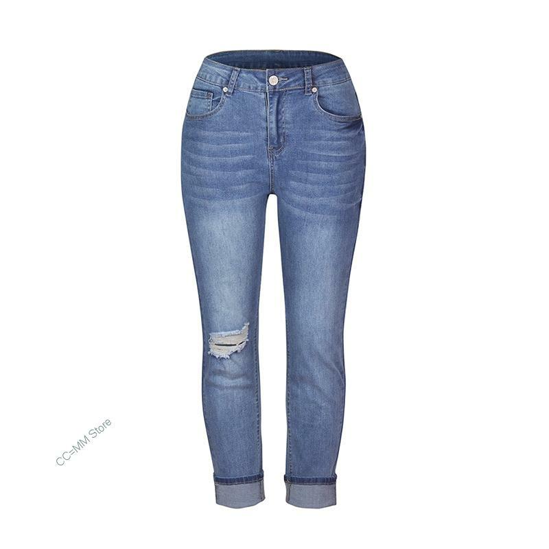 New Pants For Women Ripped Stretch Fashion Blue High Waist Streetwear Vintage Casual Slim Fit Mom Jeans