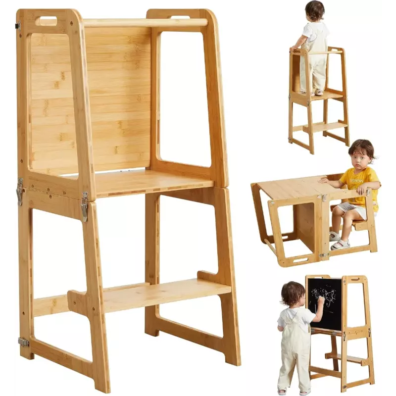 برج قائم للأطفال الصغار والاطفال, كرسي مساعد تعليمي, سبورة بامبو, طاولة مكتب, 1 الى 6 سنوات, 4 في 1