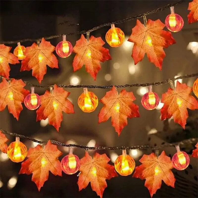 الاصطناعي الخريف القيقب يترك اليقطين جارلاند Led الجنية أضواء لعيد الميلاد الديكور الشكر حفلة DIY بها بنفسك هالوين ديكور
