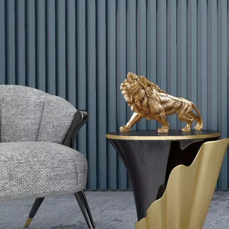 الأسد الذهبي الملك زخرفة الراتنج ، مكتب المنزل والديكور سطح المكتب ، تمثال الحيوان ، اكسسوارات غرفة المعيشة