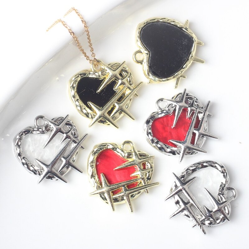 سحر حلية قلب الحب المصنوعة يدويًا ، قلادة من حجر الراين ، أقراط ، موصلات ، إكسسوارات صناعة مجوهرات سهلة الاستخدام ، 10 ks