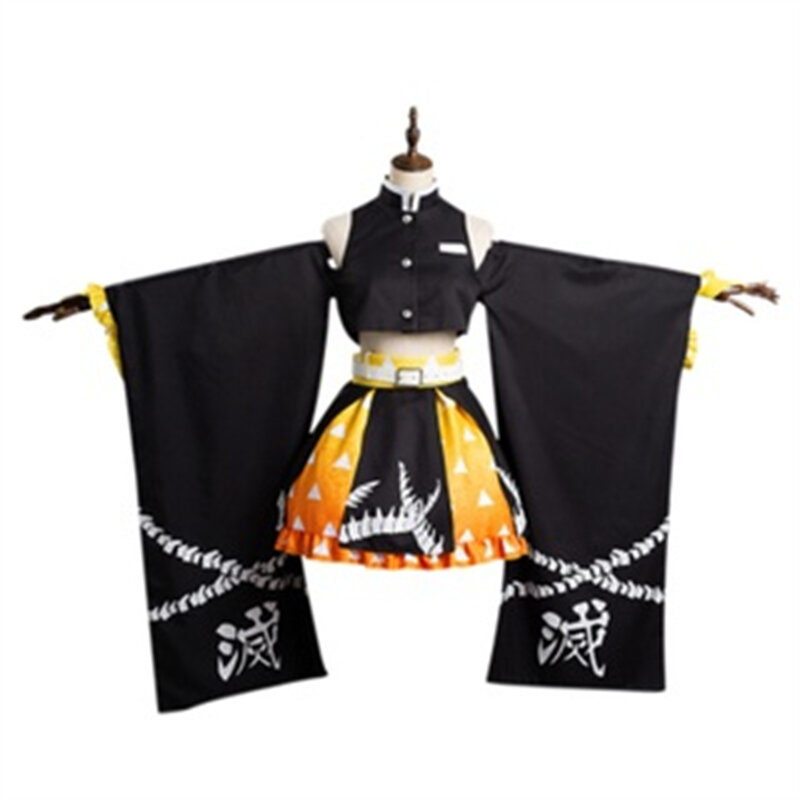 أنيمي شيطان القاتل Agatsuma Zenitsu تأثيري حلي كيمونو ملابس هالوين كرنفال فستان نسائي #3