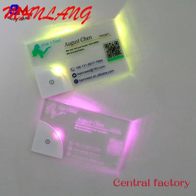بطاقة أعمال ليد عادية مخصصة ، بطاقة شعار أكريليك فارغة ، إضاءة ملونة