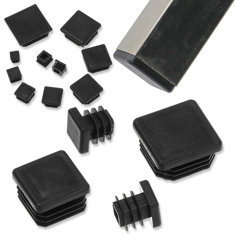 10 قطعة مربع البلاستيك الأسود طمس نهاية غطاء أنبوب الأنابيب إدراج المكونات Bung 15x15 ~ 60x60mm