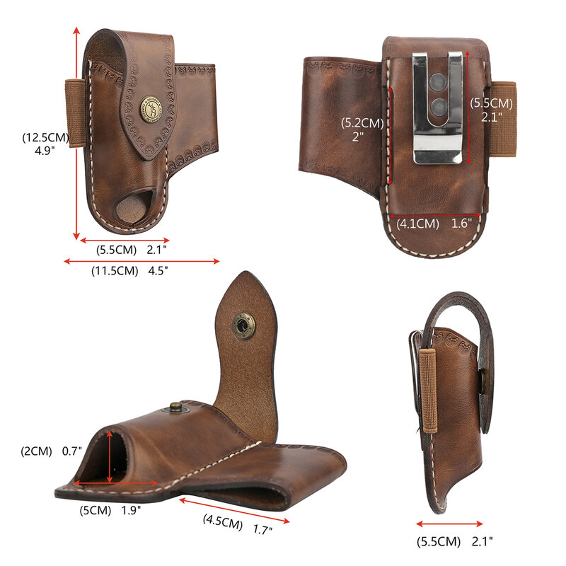 Tourbon سميكة جلدية EDC جيب المنظم Multitool غمد كليب على حزام الصلبة EDC حزام الحقيبة غمد حافظة براون