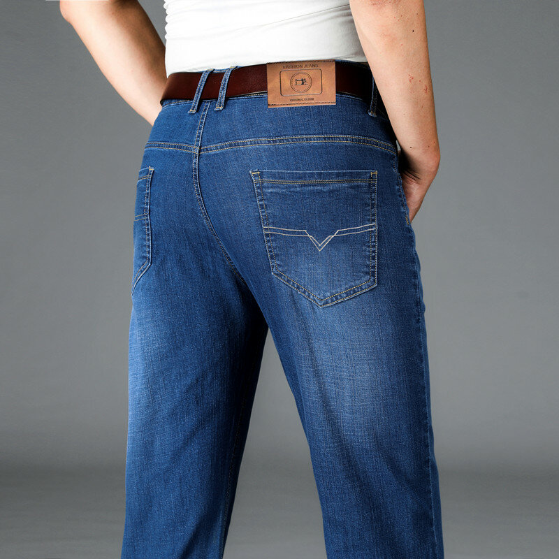 بنطلون جينز رجالي أسود لربيع وصيف 2023 ملابس غير رسمية على الموضة كلاسيكية بنطلون جينز رجالي للخريف رقيق بعلامة تجارية