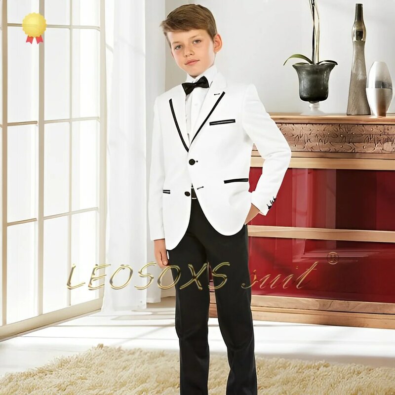 بدلة من قطعتين بياقة سوداء وتصميم مطوق للصبي ، مناسبة للأطفال من سن 3 إلى 16 عامًا ، بدلة رسمية مخصصة