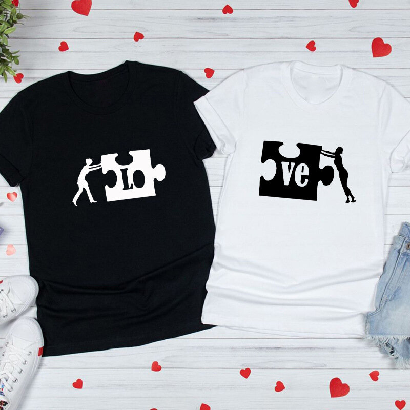 الحب لغز إلكتروني طباعة LoversT قميص زوجين قصيرة الأكمام س الرقبة فضفاضة التي شيرت الصيف المرأة رجل تي شيرت بلايز Camisetas Mujer