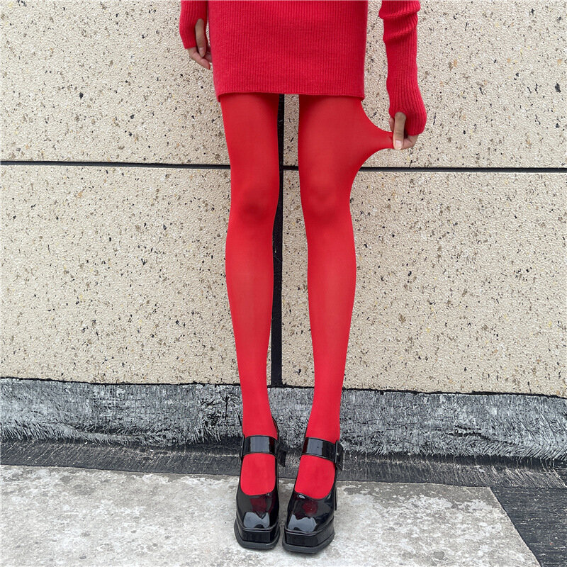 جوارب طويلة حمراء جديدة لعام 2022 جوارب طويلة حمراء مثيرة ومضادة للربط من المخمل والحرير مناسبة للسيدات