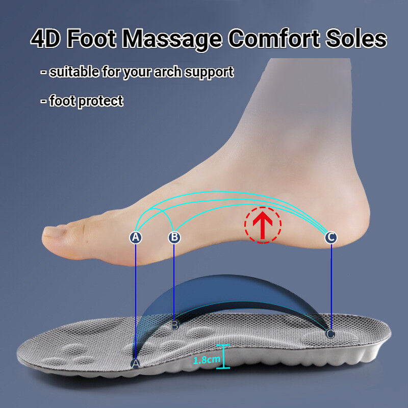 شبشب تدليك 4D للأحذية الرياضية ، نعل فائق النعومة للأقدام ، سلال الجري ، دعم قوس الحذاء الوحيد ، إدراج العظام ، للجنسين