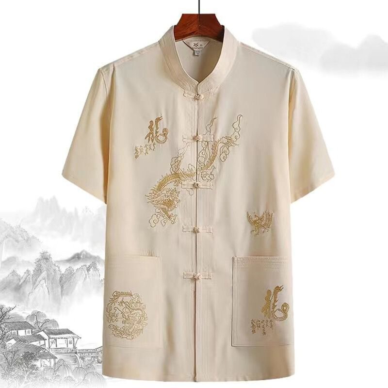 قميص تطريز التنين للرجال ، ملابس تانغ التقليدية ، الملابس الصينية ، ملابس جناح شون ، الكونغ فو