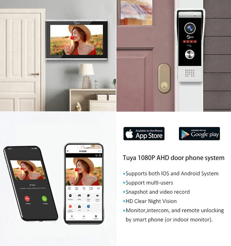 واي فاي فيديو جرس الباب الداخلي ، تويا المنزل الذكي ، هاتف الباب اللاسلكي ، نظام التحكم في الوصول RFID ، فيلا وشقة ، 1080P10Inch