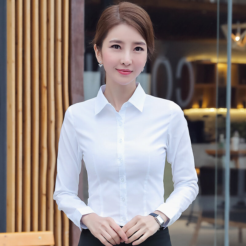 قمصان نسائية عصرية كورية قميص أبيض للسيدات قمصان بأكمام طويلة بلوزات مكتبية أساسية للسيدات بلوزات نسائية مقاس كبير 5XL