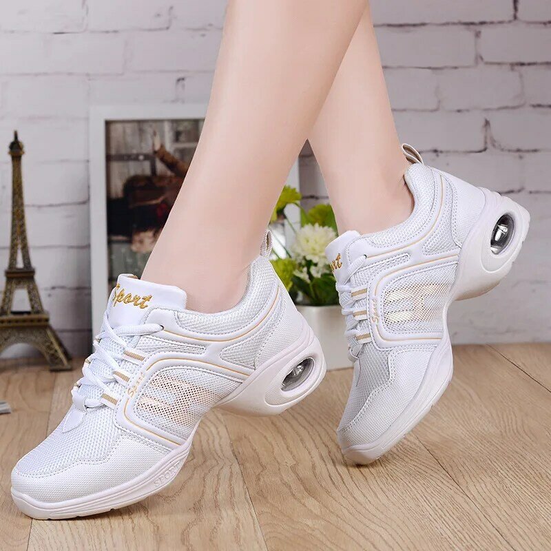Dance Shoes For Women Modern Soft Outsole Jazz Sneakers Mesh Breathable Lightweight Woman Shoes Heel Dancing Fitness Sport