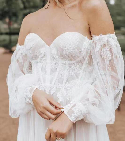 دانتيل زينة تول أكمام قابلة للانفصال زفاف أكمام منتفخة قابلة للإزالة لفساتين الزفاف