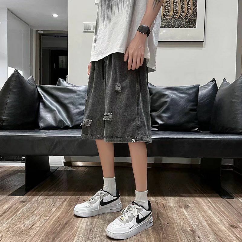 Men's Hole-Filled Denim Shorts for Summer Streetwear