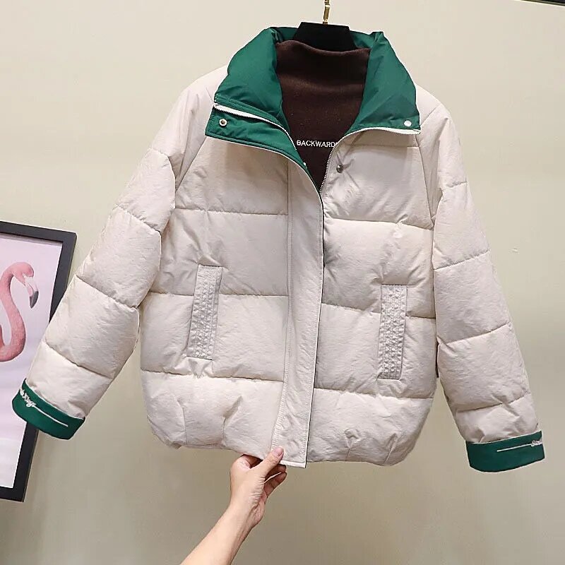 أسفل القطن معطف المرأة 2022 جديد الكورية فضفاض ملابس الخبز غير رسمية صغيرة وسادة مبطنة المرأة كبيرة الحجم سميكة قصيرة سترات