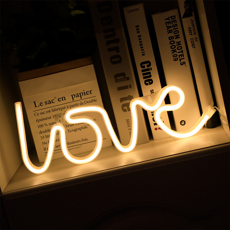 مصابيح نيون LED مع بطارية للديكور الداخلي ، شكل الحب ، إضاءة ليلية ، USB ، إضاءة ليلية تعمل بالطاقة المزدوجة ، عيد الميلاد ، الزفاف ، عيد الميلاد