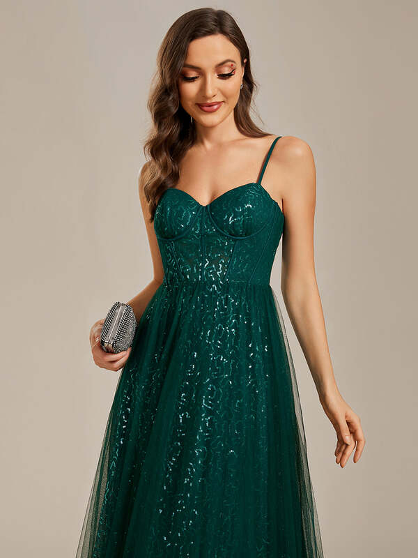 فستان سهرة بدون حمالات برقبة حبيبته ، فساتين سهرة رائعة ، أشرطة سباغيتي ، فستان وصيفة العروس أخضر غامق ،