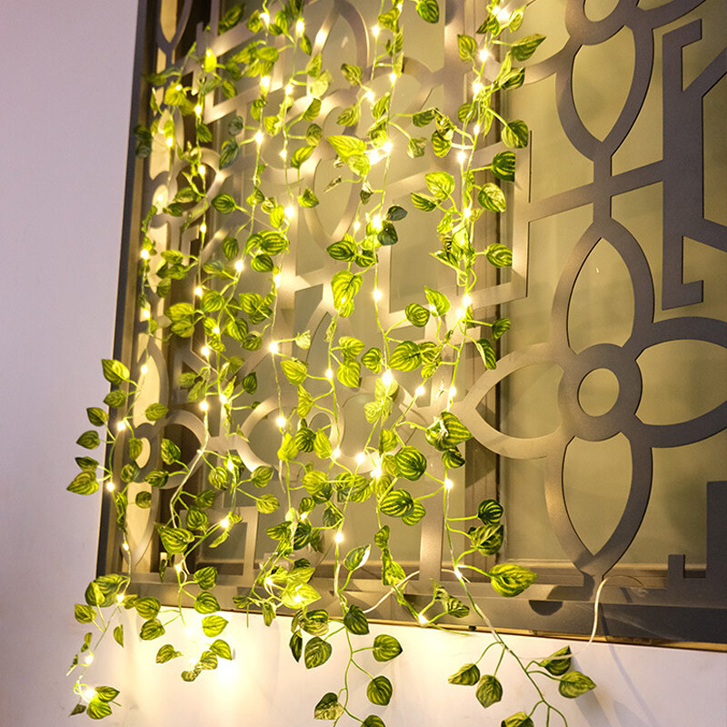 2 متر أضواء سلسلة أوراق خضراء تعمل بالطاقة الشمسية/بطارية تعمل بالطاقة الكرمة الاصطناعية الجنية أضواء شجرة عيد الميلاد جارلاند مصباح حديقة ديكور المنزل