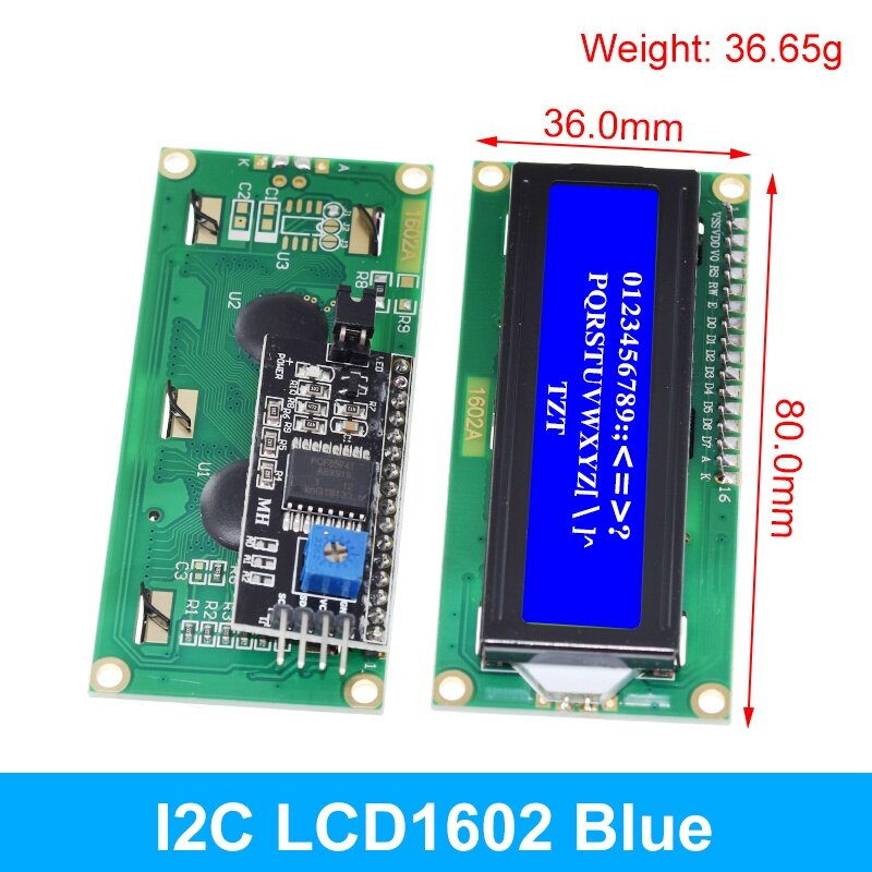 وحدة واجهة عرض LCD لأردوينو ، أزرق ، أصفر ، شاشة خضراء ، 16 × 2 حرف ، PCF8574T ، PCF8574 ، IIC ، I2C ، 16 ، 5 فولت