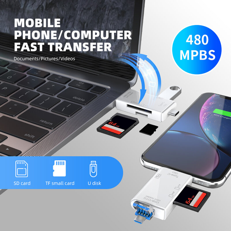 OTG SD TF قارئ بطاقة 480Mbps عالية السرعة نقل محول USB فلاش حملة محول نوع C USB 2.0 مايكرو USB قارئ بطاقة