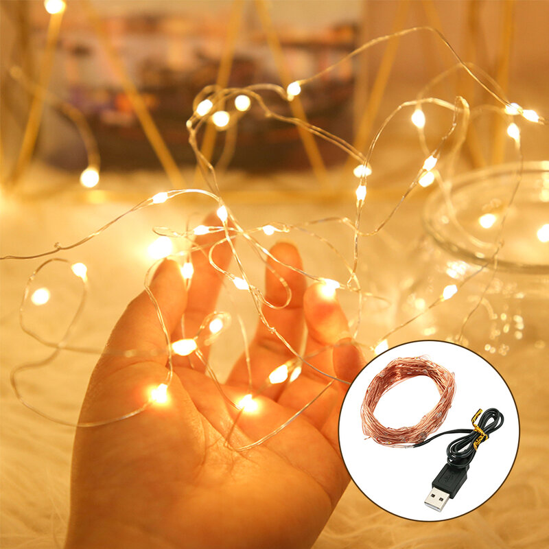 أضواء سلسلة USB LED مقاوم للماء ، أسلاك الفضة والنحاس ، وخلق أضواء خرافية ساحرة ، أجواء