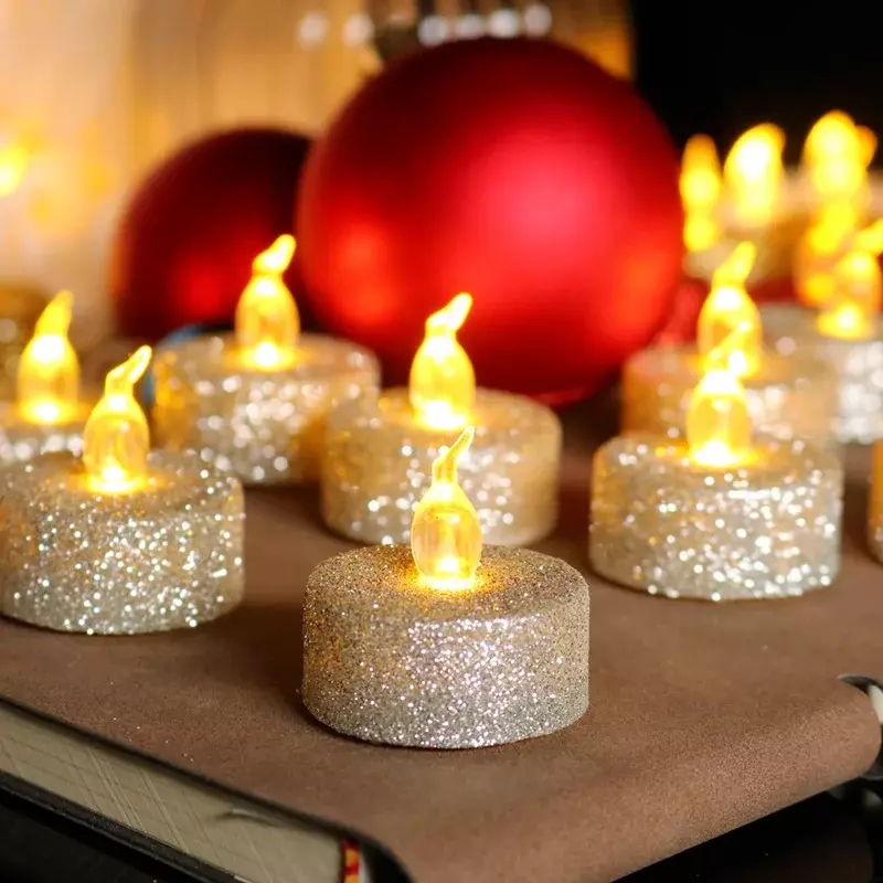 1 قطعة شمعة إلكترونية ضوء شمعات عديمة اللهب LED مصباح الإبداعية الذهب الفضة مسحوق LED ضوء شمعة عيد الميلاد ديكور المنزل
