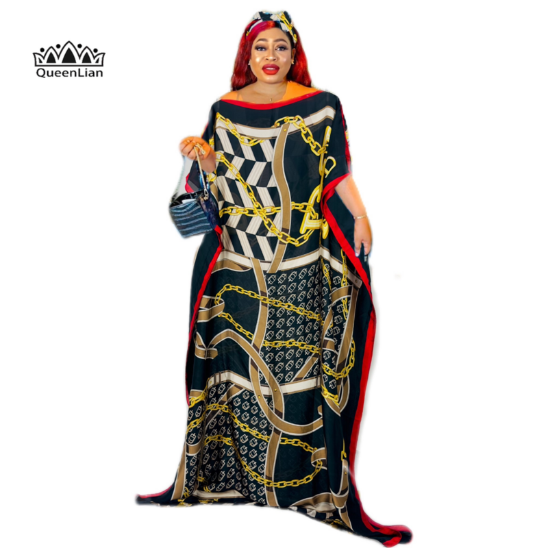 فستان أفريقي طويل مع وشاح للنساء ، مقاس حر ، تصميم مطبوع ، فضفاض ، كبير الحجم ، دبي ، داشيكي ، عباية ، موضة جديدة ،