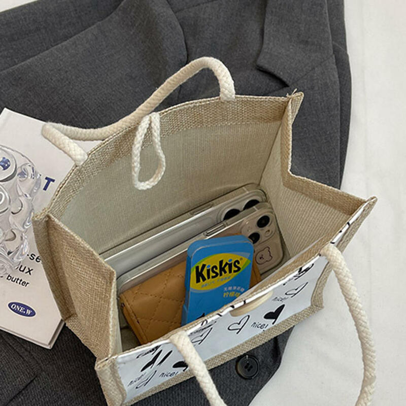 ISKYBOB-حقيبة يد بزر من الكتان بسحاب للنساء ، حقيبة حمل ذات سعة كبيرة ، حقيبة بقالة ، منظم للشاطئ ، محمول ، تسوق ، غداء ، هدية