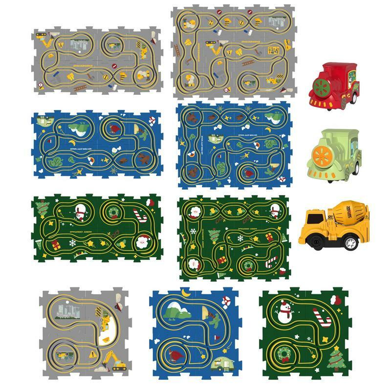 لغز سيارة السكك الحديدية للأطفال ، مجموعة اللعب المسار ، لغز التعليمية الكهربائية ، DIY بها بنفسك مشهد خريطة المدينة ، لعبة البناء