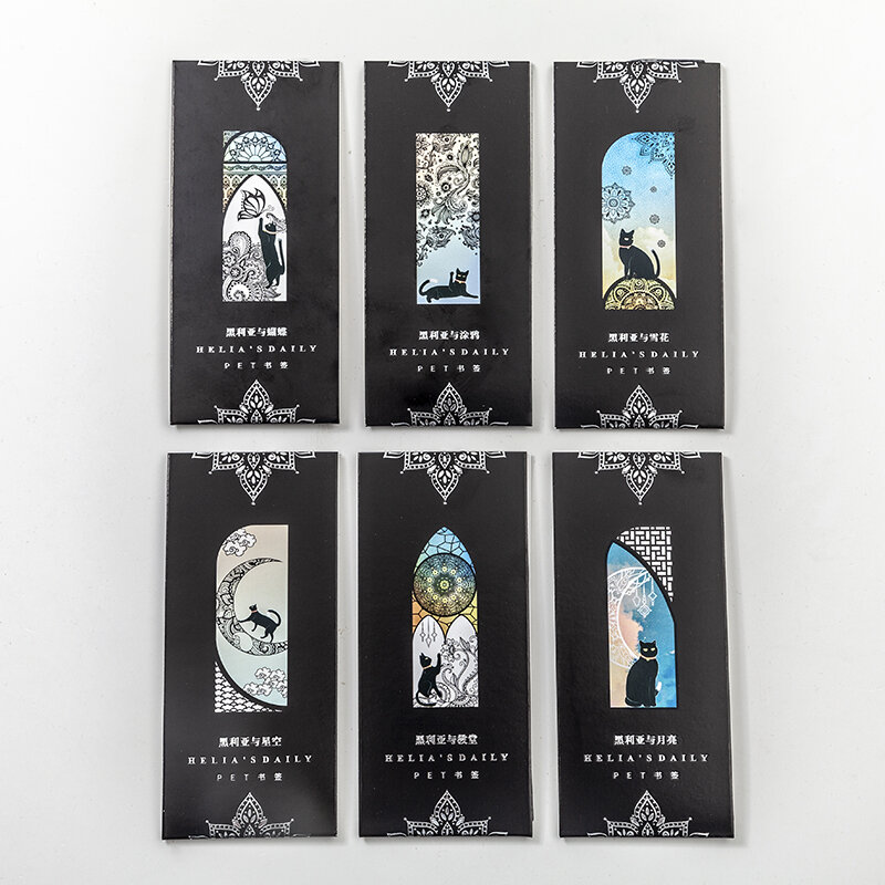 6Pcs Cute black cats daily series Bookmark PVC Matte Reading Book mark Retro Book Page Marker Stationery Supplies