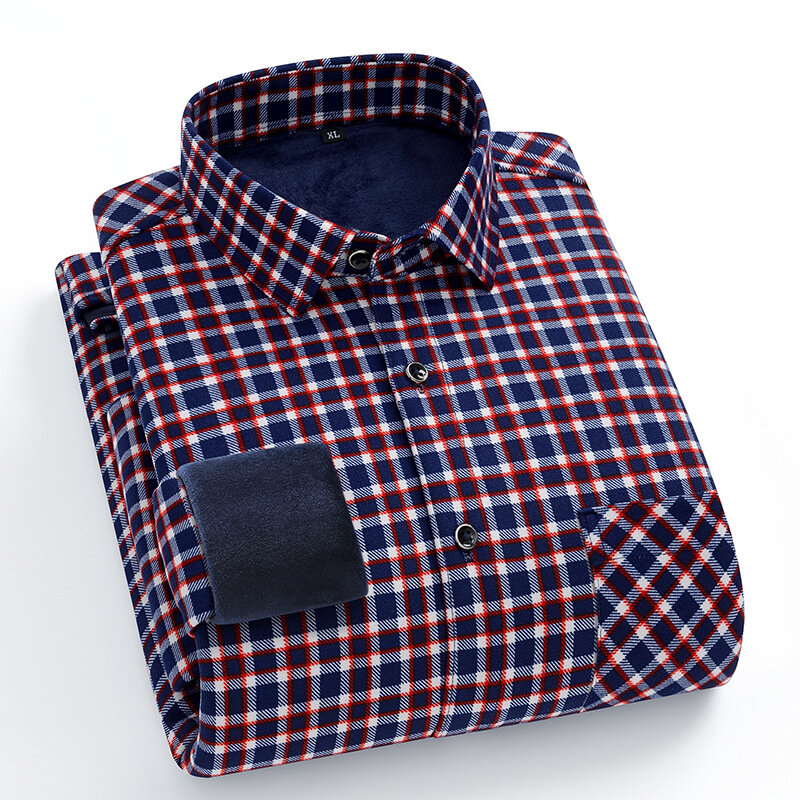 7XL 8XL 16-color الرجال حجم كبير الصوف قميص الكلاسيكية تحقق شريط زائد المخملية سميكة الدافئة قميص الذكور المتضخم قمة الموضة العلامة التجارية