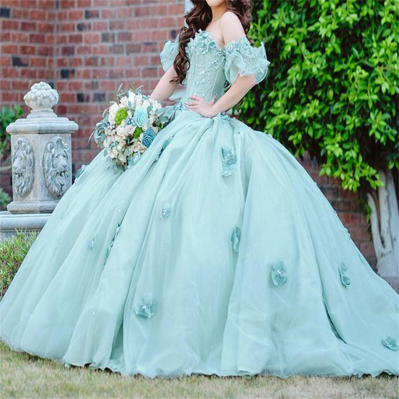 حبيبته النعناع الأخضر ثوب الكرة ، فساتين Quinceanera أنيقة ، الخرز زين ، فستان الأميرة الرسمي ، 15