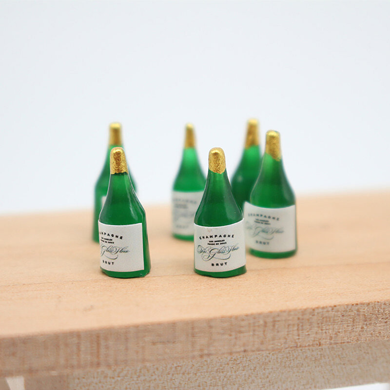 دمية دمية ، نموذج زجاجة الشمبانيا ، إكسسوارات مشروبات تزيين بيت الدمى ، 6 زجاجات نبيذ