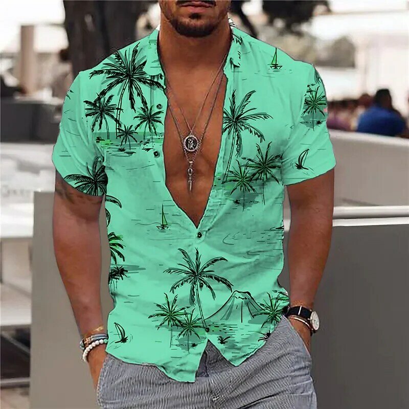 قميص هاواي للرجال بأكمام قصيرة ، قمصان شجرة جوز الهند ، طباعة ثلاثية الأبعاد ، قمم الموضة ، بلوزة رجل ، الشاطئ ، 5XL ،