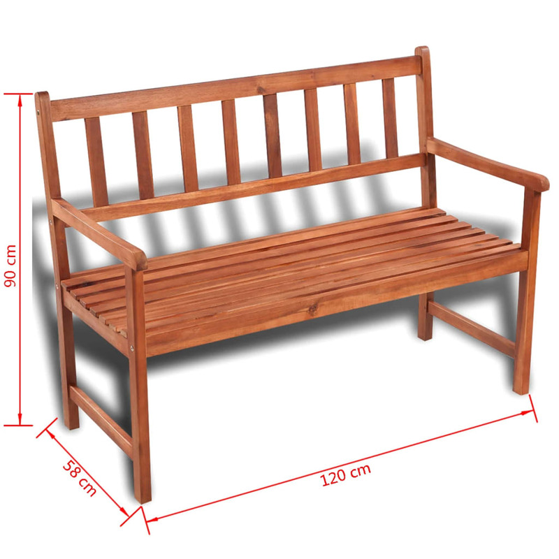Patio Bench 47.2" x (19.7" - 22.8") x 35.4" Solid Acacia Wood Outdoor Chair Porch Furniture