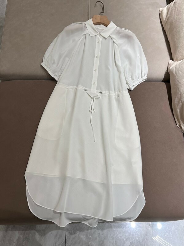فستان من الحرير الخالص خفيف الوزن أحادي اللون ، صيفي غير رسمي