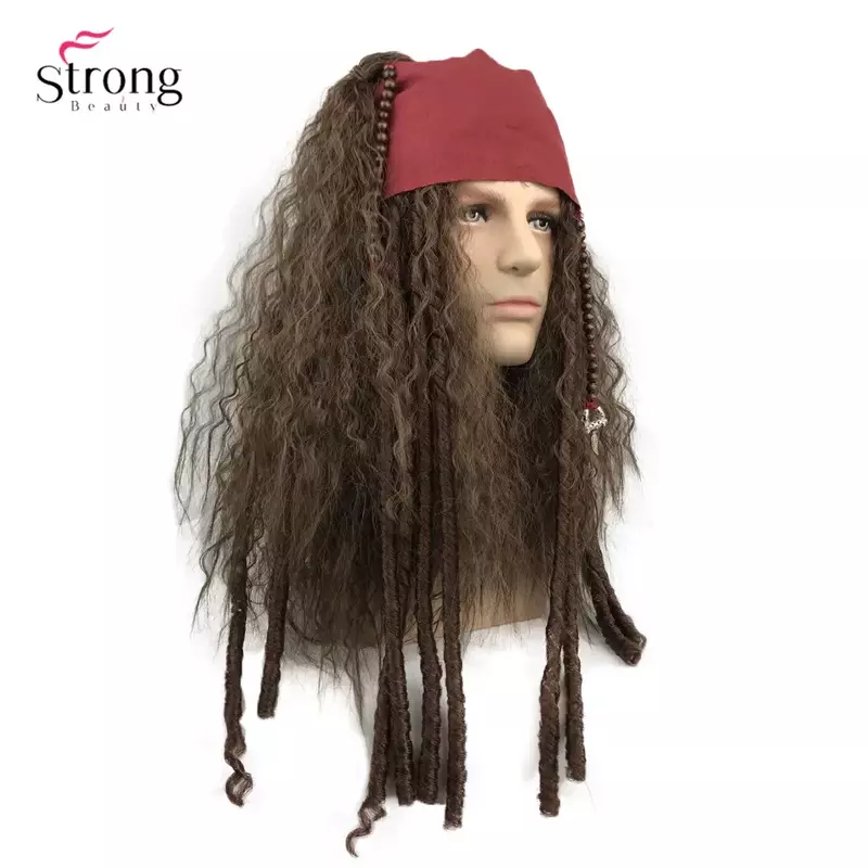 شعر مستعار قوي القراصنة تأثيري جاك سبارو الكابتن الباروكات والاكسسوارات الكاملة الشعر الاصطناعية