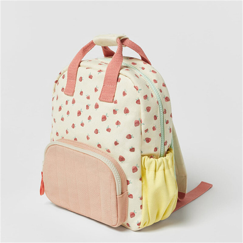 حقيبة ظهر ملونة فراولة دوبامين للأطفال ، حقيبة مدرسية من قماش القطن ، اسم شخصي ، لطيف ، بنات ، خارجية ، سفر ، جديد