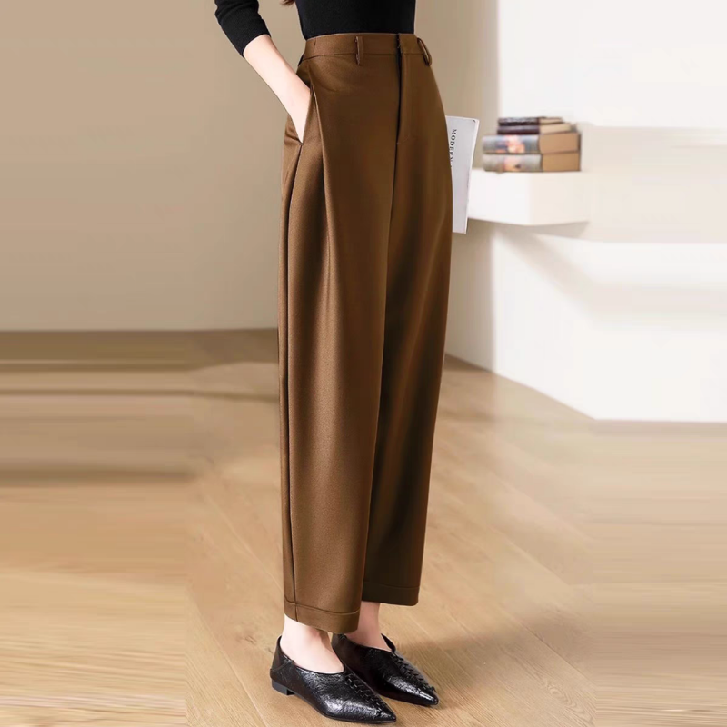سراويل عادية مستقيمة بسيطة للنساء ، أزياء كورية ، أحادية اللون ، جيوب أزرار ، خصر مرتفع ، نحيف ، بنطال واسع الساق فضفاض ، ربيع ، جديد